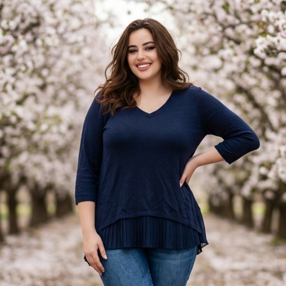 Lane Bryant Navy Blue Pleated Back High Low Sweater Size 18/20 Women's Plus